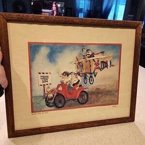 Vintage Framed Poster The First Land Air Race By Kersten Wall Hanging Art